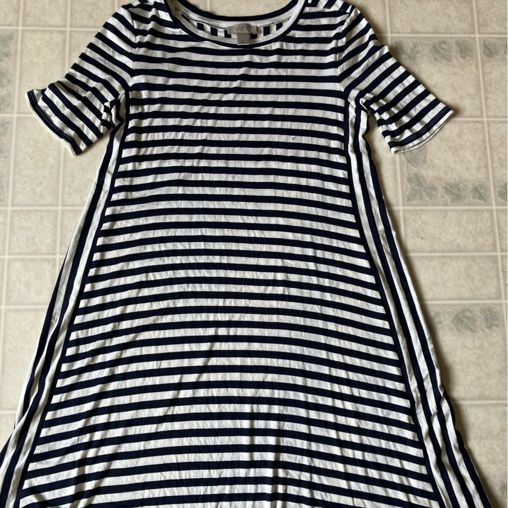 Ann Taylor Loft blue Stripe Rayon‎ Blend Swing Dress